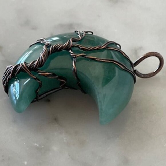 Tree of Life Moon Pendant Copper Wire Wrapped Green - Picture 5 of 12